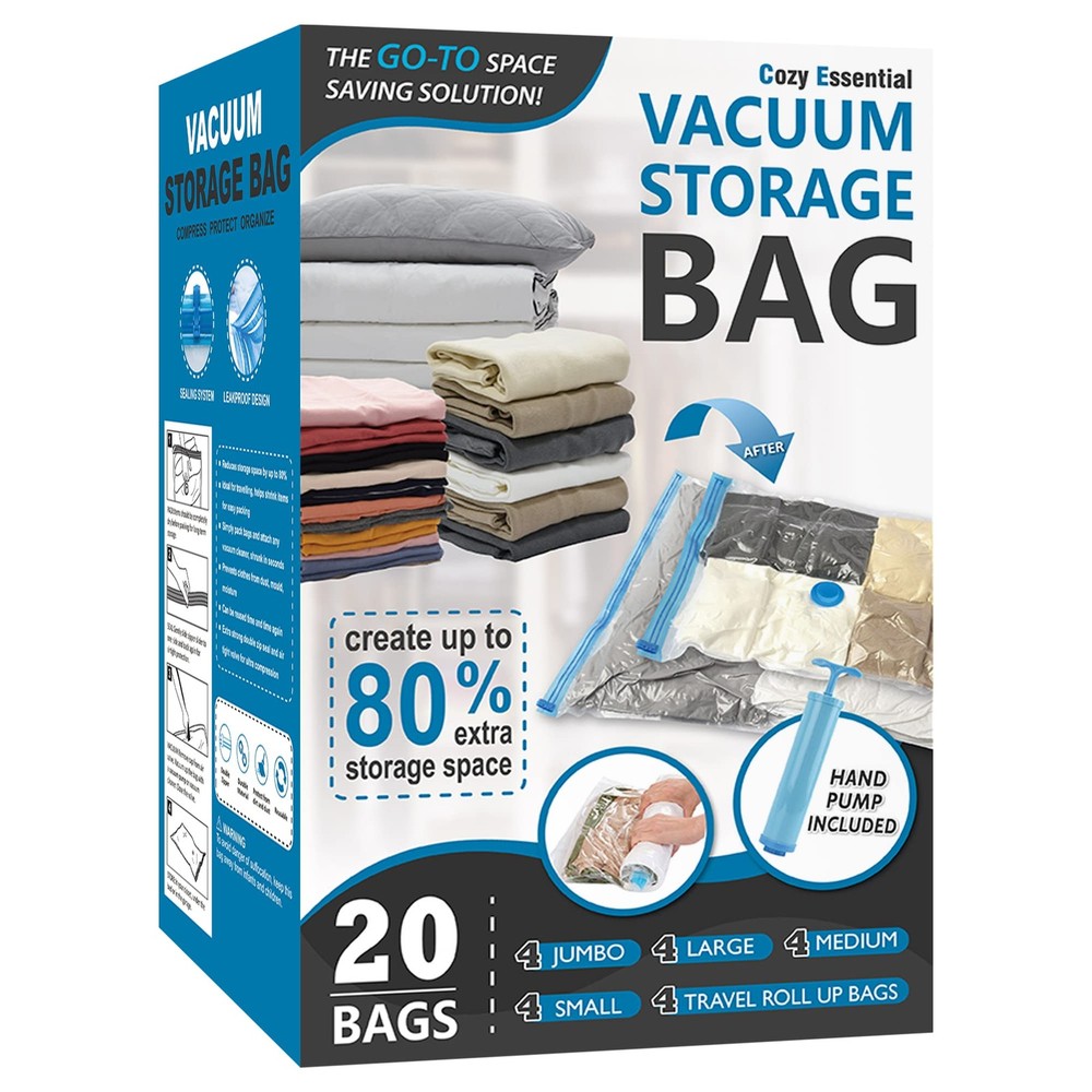 Cozy Essential Vacuum Storage Bags, 80% Compression Vacuum Seal Space Saver P…