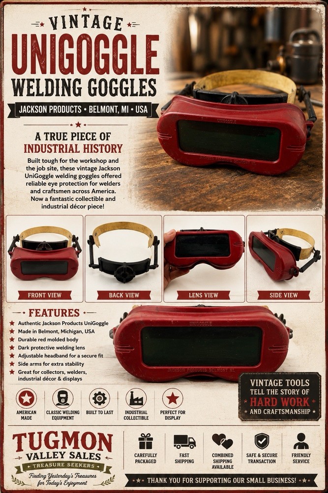 Vintage Jackson Products UniGoggle Welding Goggles Shade Lens Belmont