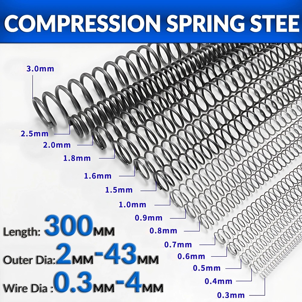 Length 300mm Compression Spring Steel 0.3mm – 4mm Wire Dia Pressure Coil Springs