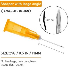 100Pack 25 Gauge 1/2 Inch Lab Needdles, Disposable Luer 25G-1/2”, 100 Pack