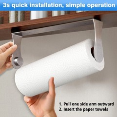 Paper Towel Holder Under Cabinet, Stainless Steel, Adhesive or Screw Mount, F…