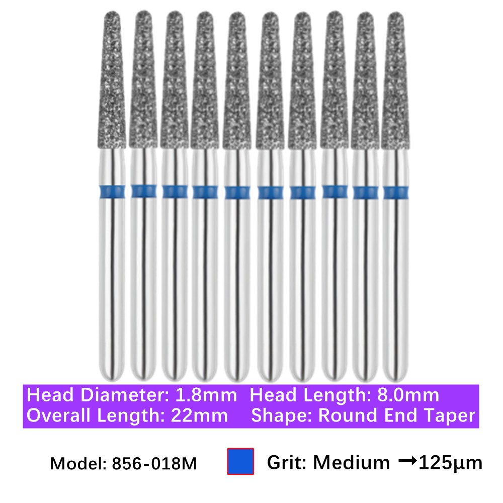 10/pk Dental FG High Speed Diamond Burs Round End Taper Bur 856-018M Medium Grit
