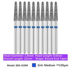 10/pk Dental FG High Speed Diamond Burs Round End Taper Bur 856-018M Medium Grit