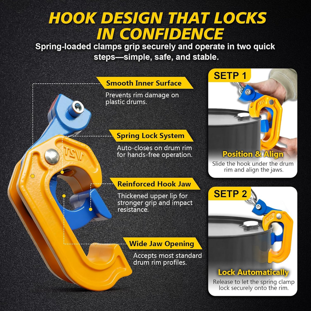 Chain Drum Lifter | 2200 Lbs Vertical Drum Clamp Barrel Lift with Self-Lock H…