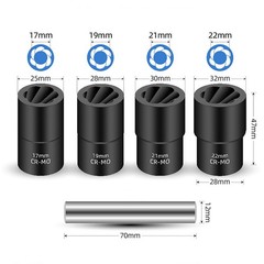 5pc Wheel Lock Removal Kit, Locking Lug Nut Removal Tool – 17MM,19MM, 21MM, 22MM