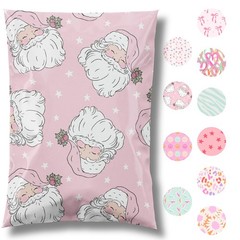100 PCS 10×13 Inch Christmas Holiday Poly Mailer Pink Santa Shipping Bags