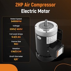 2HP Compressor Duty Electric Motor 3450 RPM CW/CCW 3 Phase 5/8″ Shaft 230/460V
