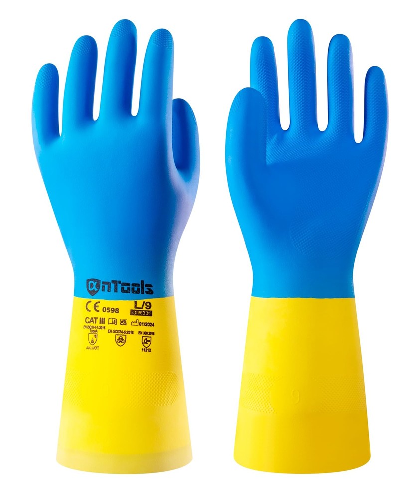 AnTools 2 Pairs Neoprene and Rubber Blend Heavy-Duty Chemical Gloves Protective