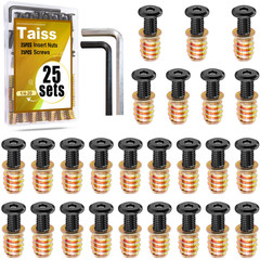 25 Sets 1/4-20 Threaded Inserts for Wood with 1-5/32 Inch Screws Furniture Kit