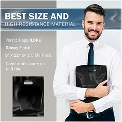 Black Merchandise Plastic Shopping Bags – 100 Pack 9″ x 12″ with 1.5 mil Thic…
