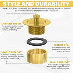 LXLOTUS Brushed Gold Bathtub Drain – Lift and Turn – Gold/Brass