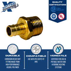 5) 1/2″ PEX X 1/2″MALE NPT THREADED ADAPTER, PEX B CRIMP FITTING LEAD FREE BRASS