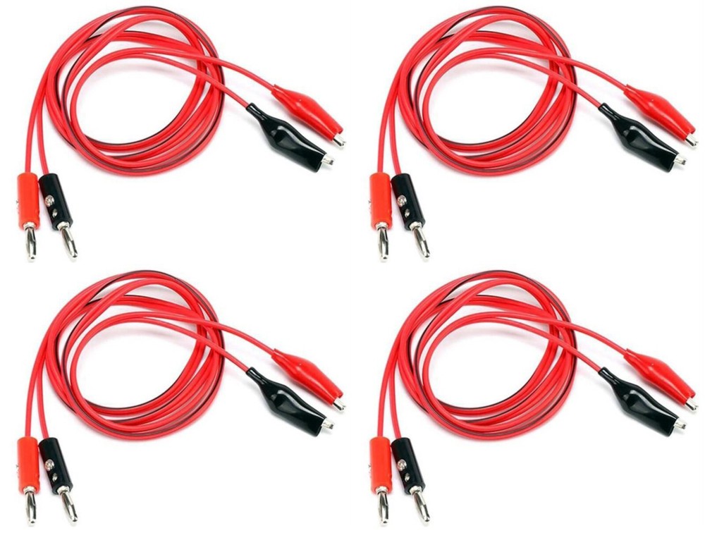 4X Pair Red and Black Alligator Test Leads 2 Clips to Banana Plug VOM Multimeter