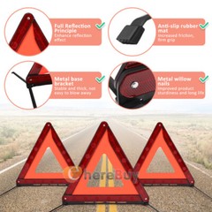 3X Reflective Warning Triangles Emergency Kit For Car Safety Security Truck Road