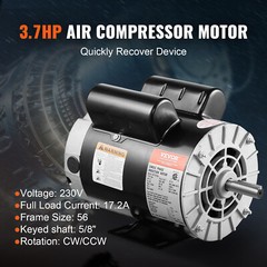 3.7HP Air Compressor Electric Motor 230V 17.2A 3450RPM 56 Frame CW/CCW Rotation