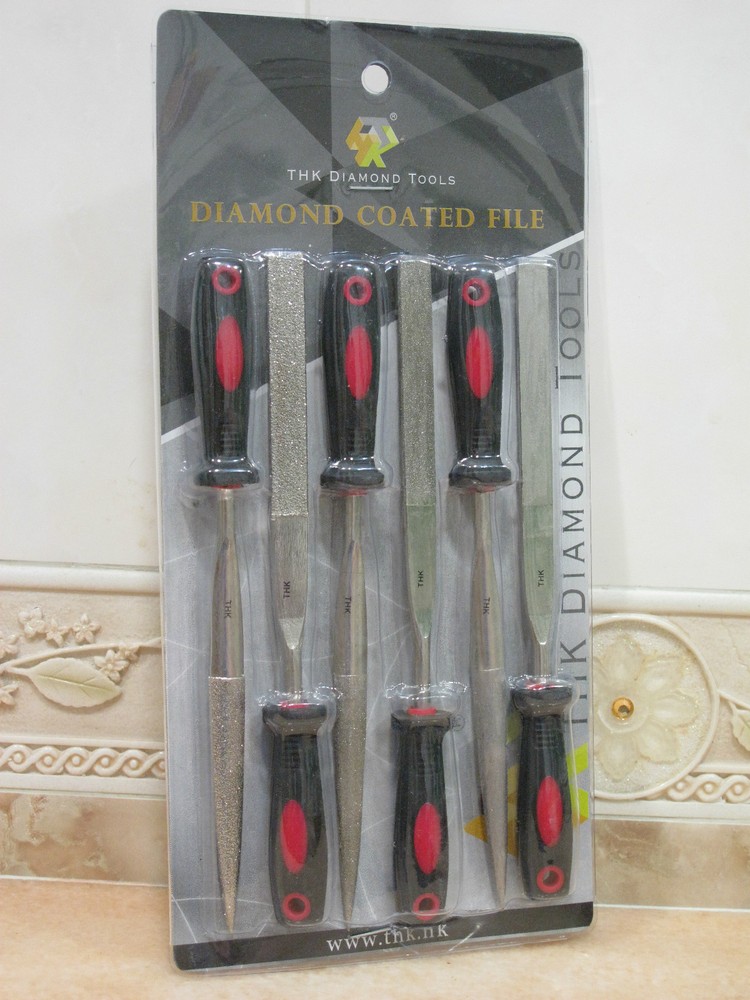 6 pcs 180mm ( 7″ inch ) Diamond coated FLAT & HALF ROUND glass files 3 GRIT SET