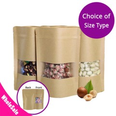 Reclosable Kraft Paper Zipper Seal Stand Up Pouch with Window Food Pack Lock Bag