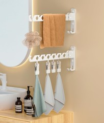 Wall Mount Coat Hanger Holder White Clothes Drying Organizer Rack Garment Hoo…