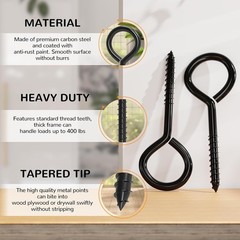 2/4 Pack 5 Inch Stainless Steel Eye Bolts Screw in Hooks, Heavy Duty Black Large