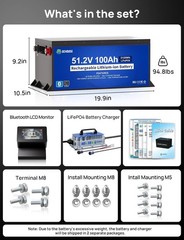 48V 100Ah Lithium LiFePO4 Battery with 18A Charger Golf Cart, Trolling Motor RV