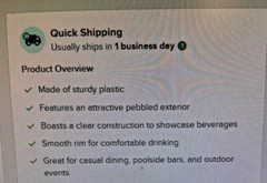 (ONE DOZEN) 32 oz DRINK PEBBLED CLEAR HARD PLASTIC TUMBLERS BPA FREE, 6.5″ TALL