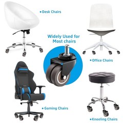 2 Inch Office Chair Wheels (Set of 5), Heavy Duty Grey Rubber Chair Casters Repl