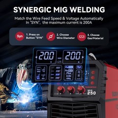 ARCCAPTAIN MIG Welder 250A 6 in 1 Aluminum LED Display Gas/Gasless MIG/Stick/TIG