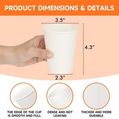 12 Oz Disposable Paper Coffee Cups Thick White Cups 100 Pack