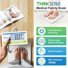 Medical Grade Floor Scale 440Lbs –10G High Precision (0.02Lb)–Extra Large Backli