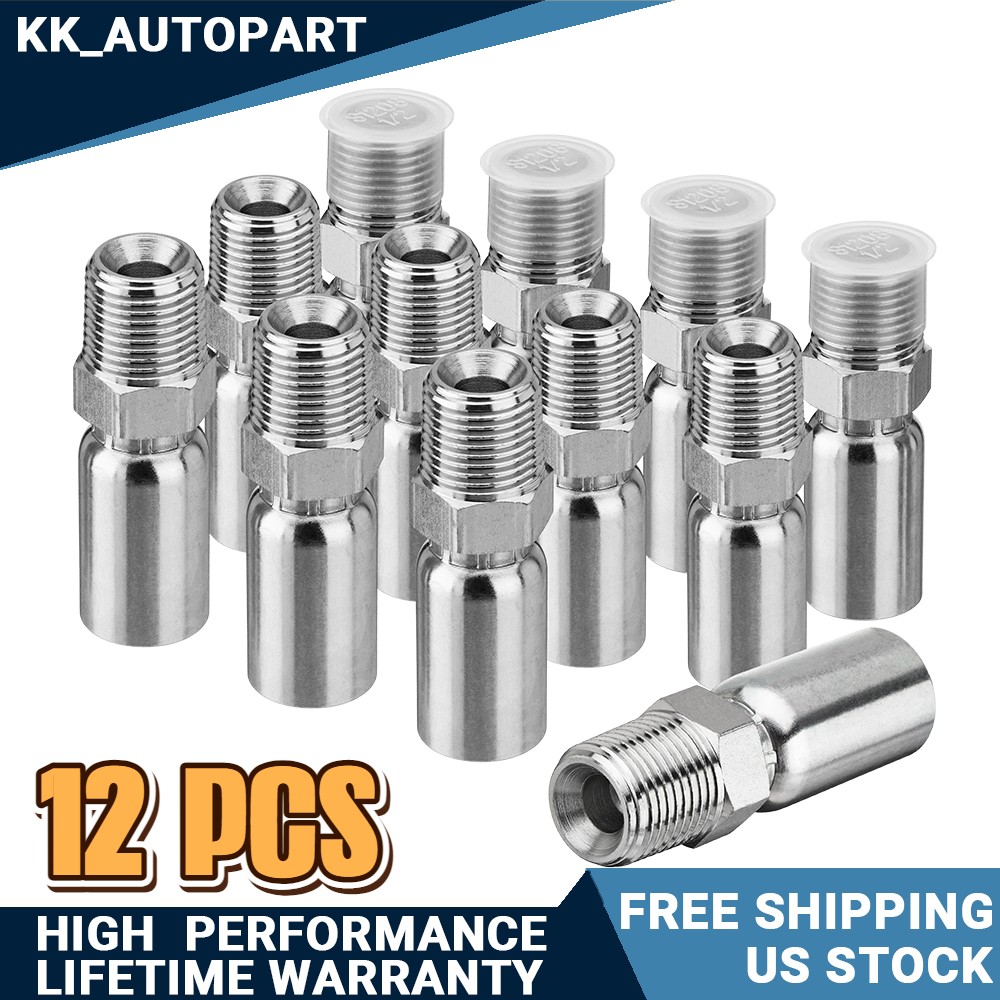 12 PCS 1/2″ NPTF Hydraulic Hose Fittings, 3/8″ I.D. Hose x 1/2″ NPTF Male Steel