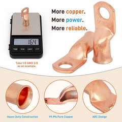 10Pcs 1/0 AWG-3/8(M10) Copper Lugs, 0 Gauge Ring Terminals, Heavy Duty Wire Conn