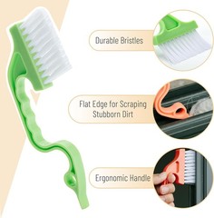Window Track Cleaning Brush with Ergonomic Hande and Built-in Scraper, 2 Pack
