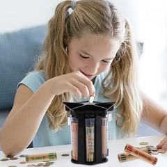 Coin Counter Sorter Tube, with Wrappers, 5-in-1 Change Machine, Organizer &