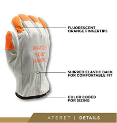 ATERET 12 Pairs Hi Vis Heavy Duty Durable Cowhigh Leather Work Gloves