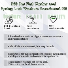 360 Pcs Flat Washer and Spring Lock Washers Assortment Kit7 SAE Sizes Washers