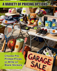 2800 Removable Garage Sale Stickers with 15 Pre-Printed Colorful Tags