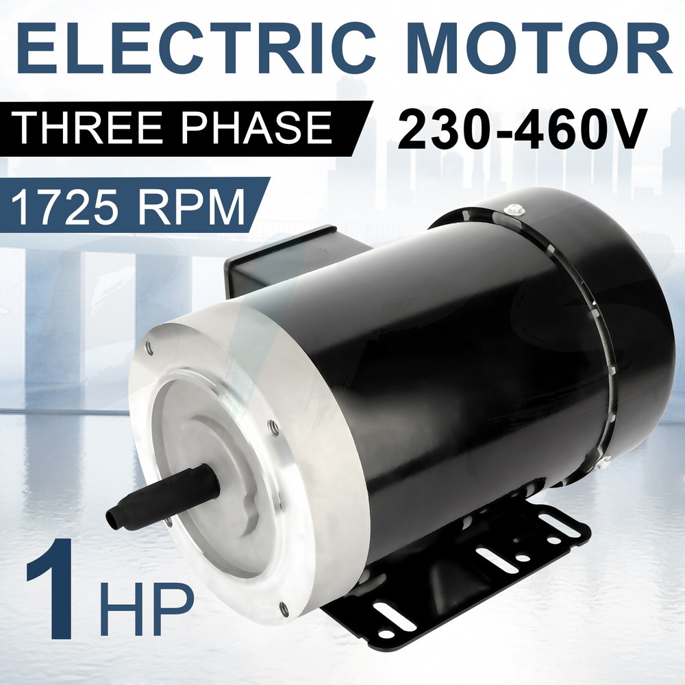 General Purpose 1HP Electric Motor 3 Phase 56C Frame 1725 RPM TEFC 230/460V