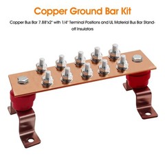 Copper Grounding Bar Kit 7.8 Inch Bus Bar 10 Terminal UL Insulator 600A