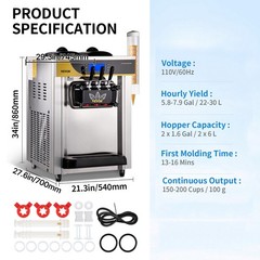 VEVOR Countertop Soft Serve Ice Cream Maker 22-30L/H 2200W Frozen Yogurt Machine