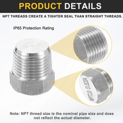 5pcs 304 Stainless Steel Pipe Plug Fitting 3/8″ NPT Male Thread Outer Hex Head