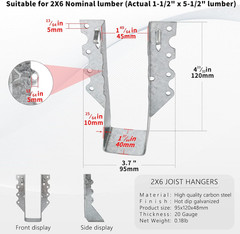 Lukloy 10 Pack 2X6 Joist Hanger 20 Gauge Galvanizing Face Mount Joist Hangers fo