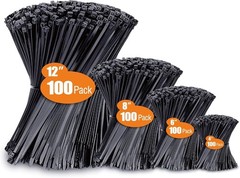 Zip Cable Ties Assorted Sizes(4”+6”+8”+12”) Heavy duty Nylon Black UV Resistant