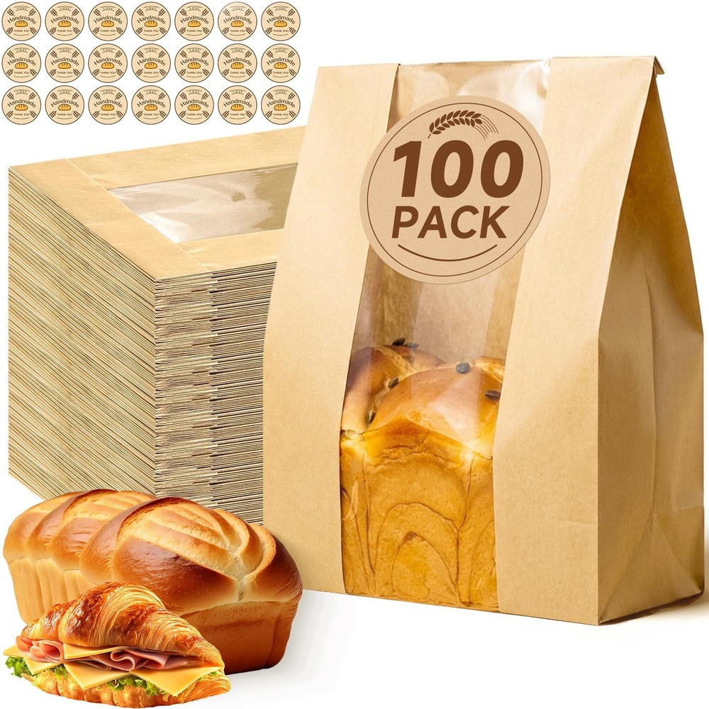 Tripho 100 Pcs Bread Bags for Homemade 13.9″ x 8.35″ x 3.93″, Brown