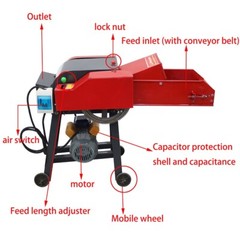 4-Blades Corn Straw Chaff Hay Cutter Pulverizer w/Belt Conveyor 220V 400-800kg/h
