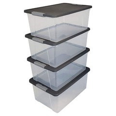 Homz 15 Qt Stackable Plastic Storage Container w/Snaplock Lid, Gray (4 Pack)