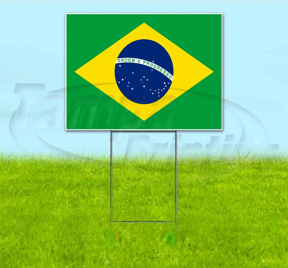 BRAZILIAN FLAG 18×24 Yard Sign WITH STAKE Corrugated Bandit BUSINESS BRAZIL