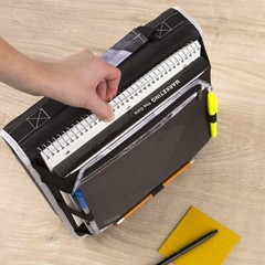 Black Gray Zippered Storage Binder with Expanding File and Carry Handle