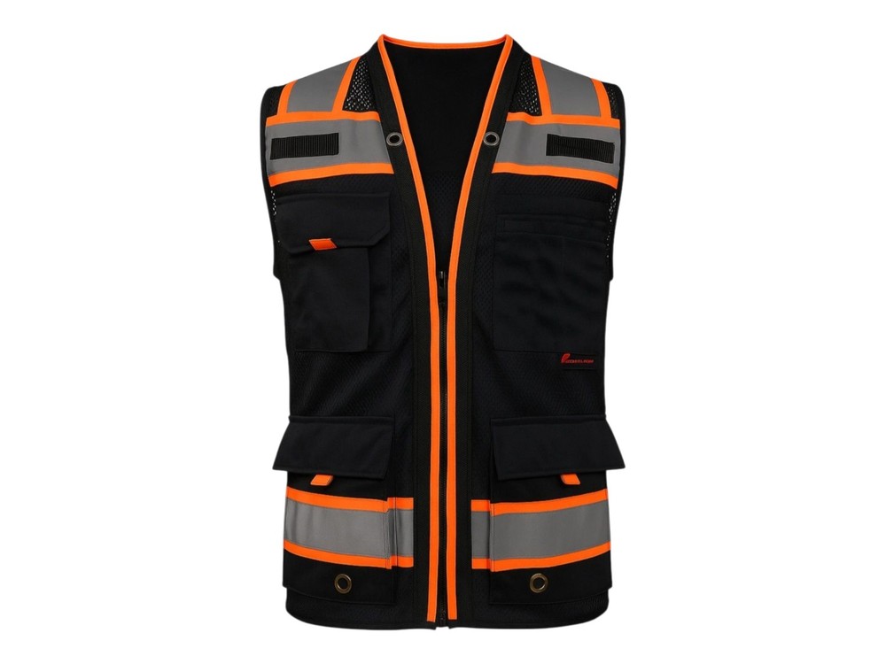 Black Hi-Vis Safety Vest With Plan Pocket, Size XS To 5XL