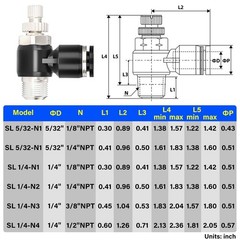 3 Pack SL-5/32-N1 Air Flow Control Valve, 5/32 OD x 1/8 NPT, 90-Degree Elbow