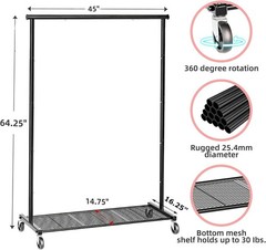 Clothing Clothes Rack on Wheels Heavy Duty Portable Wardrobe Storage